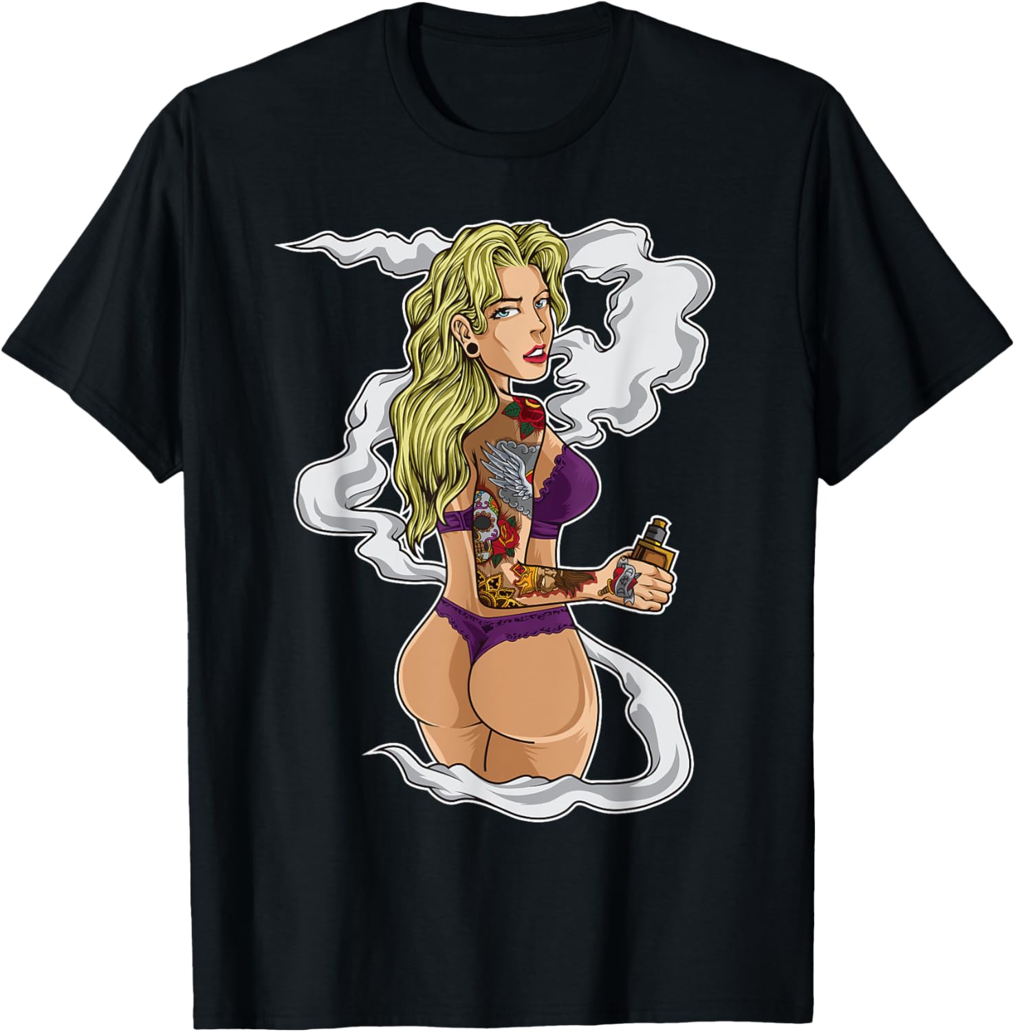 Vaping Shop - Tâché Vaping Girl Graphic Tee E-Cigarette